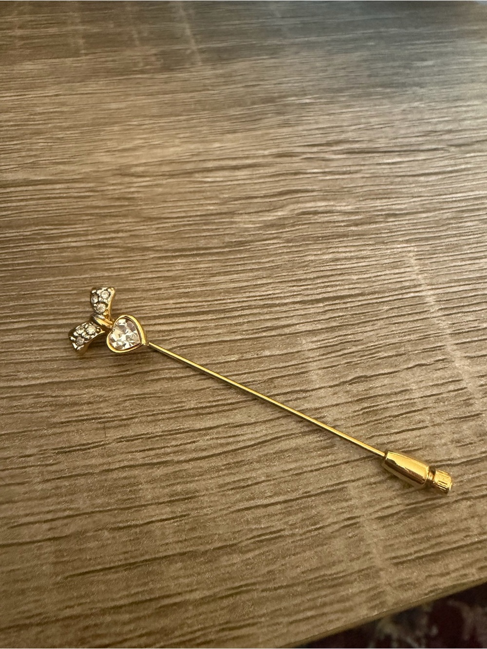 Gold Heart & Bow Long Stick Pin for Women